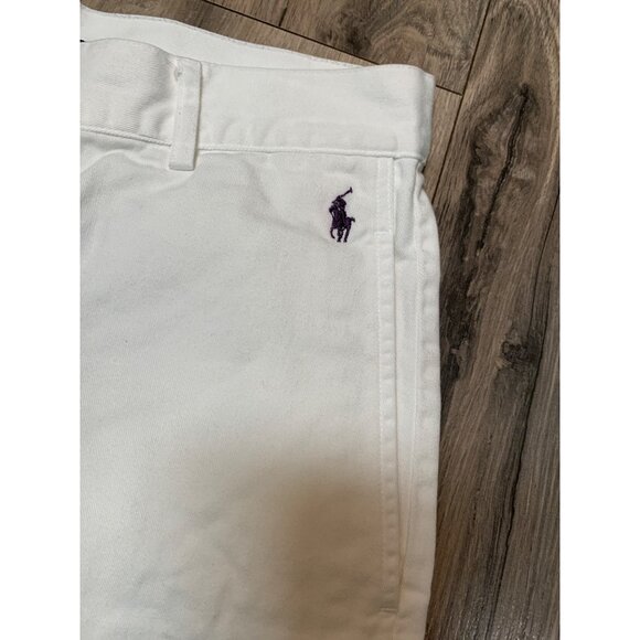 Ralph Lauren Sport Women’s 8 Polo Logo White Cotton Cropped Pants Slit Side Pock - Picture 4 of 8